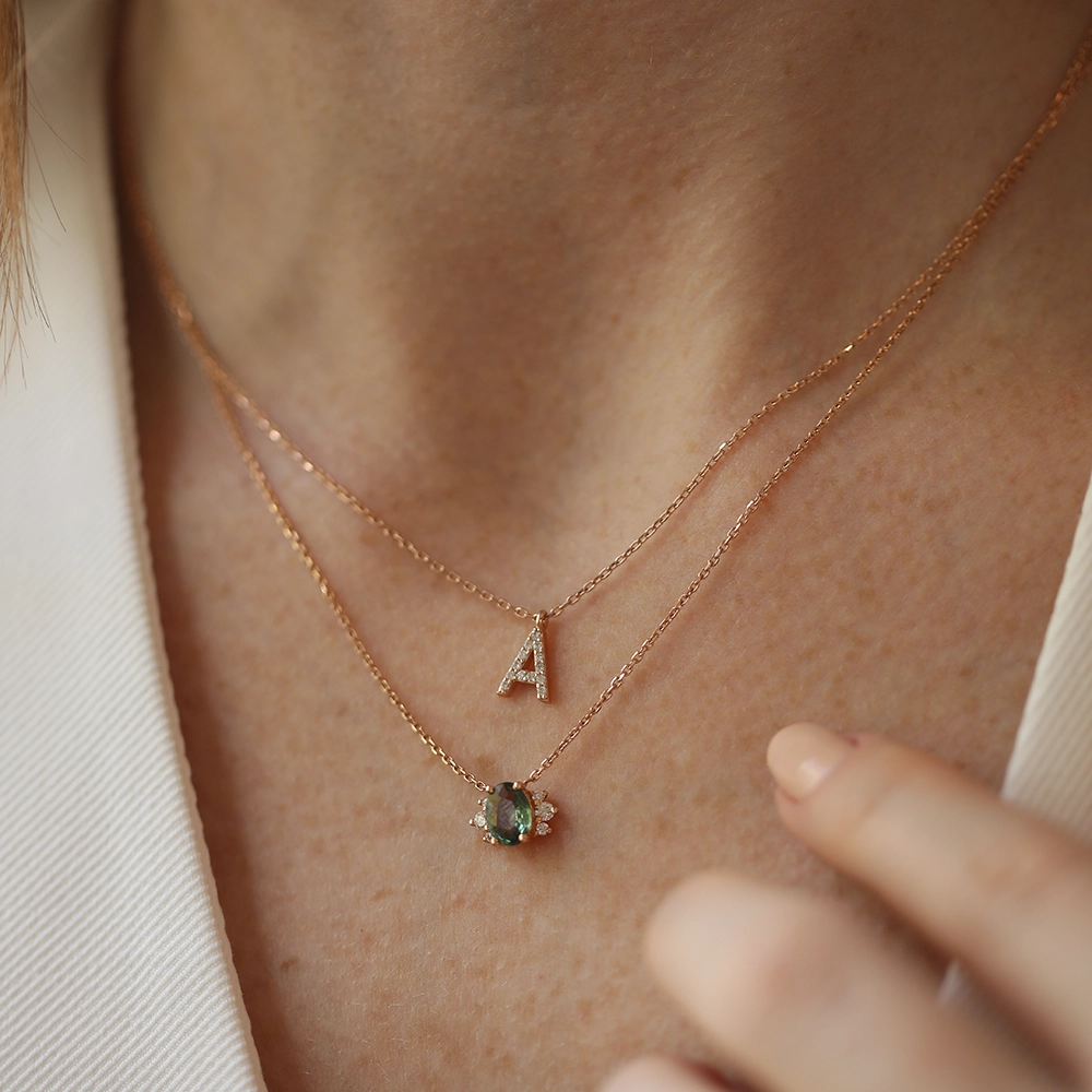 A Harf 0.08 CT Pırlanta Taşlı Rose Altın Kolye - 3