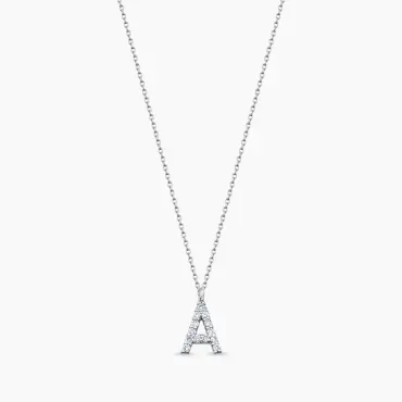 A Harf 0.09 CT Pırlanta Taşlı Beyaz Altın Kolye - Nev Jewellery (1)