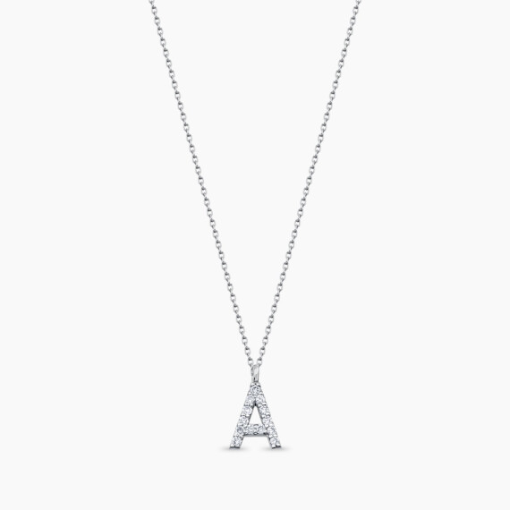 A Harf 0.09 CT Pırlanta Taşlı Beyaz Altın Kolye - Nev Jewellery