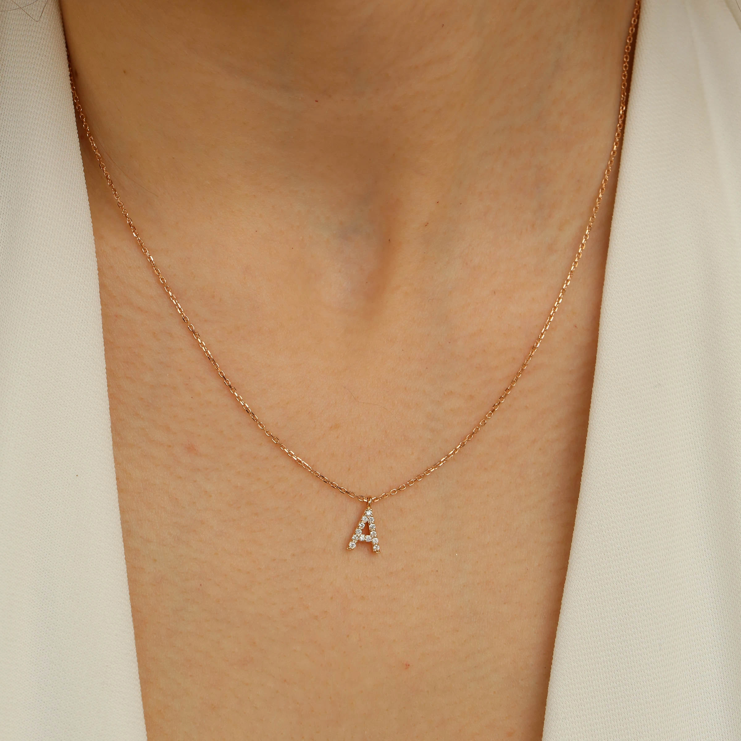 A Letter 0.08 CT Diamond Rose Gold Necklace - 4