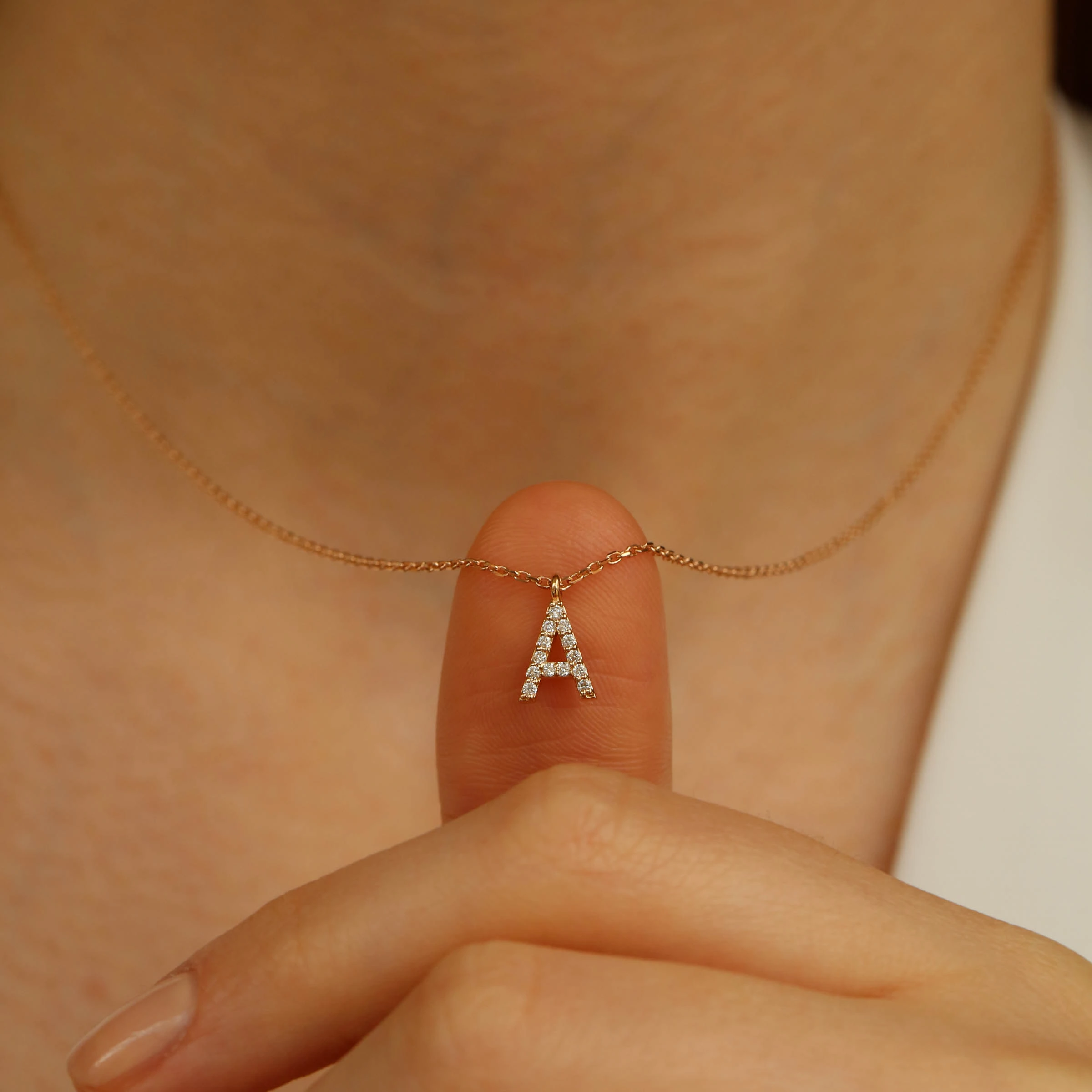 A Letter 0.08 CT Diamond Rose Gold Necklace - 1