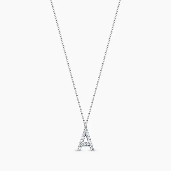 A Letter 0.09 CT Diamond White Gold Necklace - 1