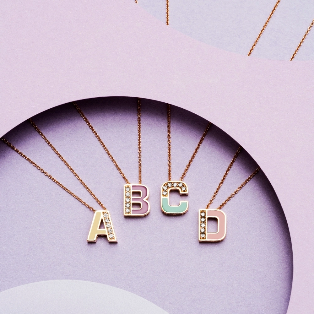 A Letter Diamond and Pink Enamel Rose Gold Pendant - 2