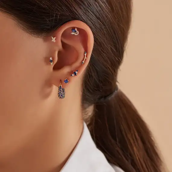 Abacus Blue Safir ve Pırlanta Taşlı Rose Altın Piercing - 2