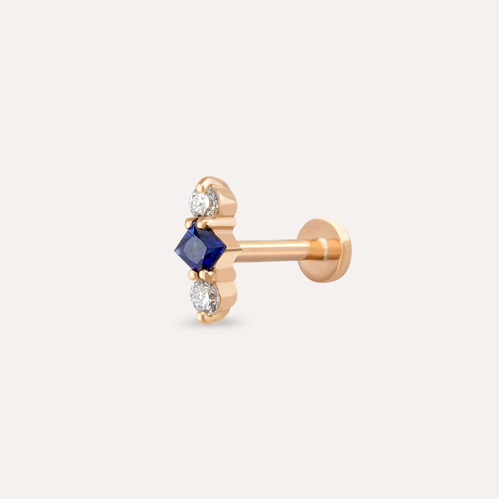 Abacus Blue Safir ve Pırlanta Taşlı Rose Altın Piercing - 1