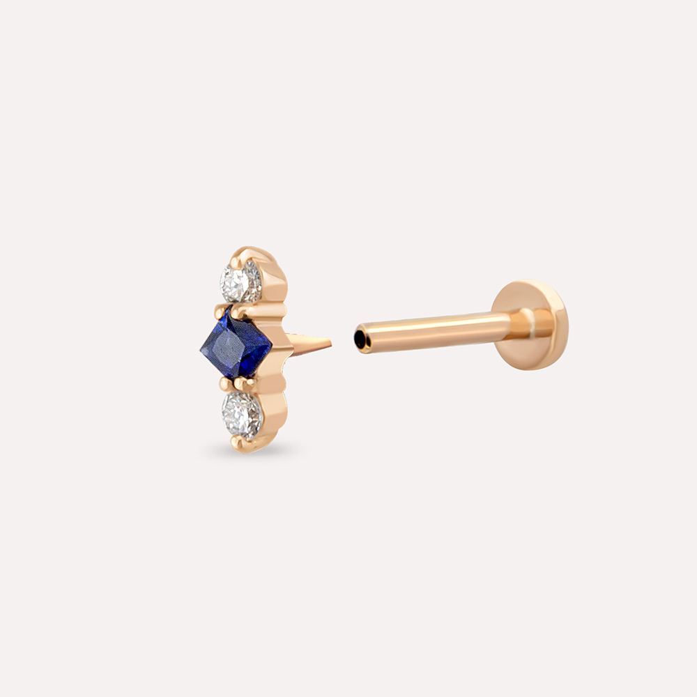 Abacus Blue Safir ve Pırlanta Taşlı Rose Altın Piercing - 4