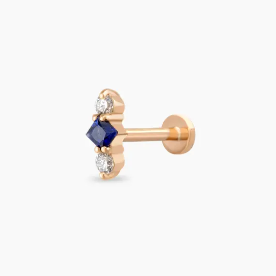 Abacus Blue Safir ve Pırlanta Taşlı Rose Altın Piercing - 1