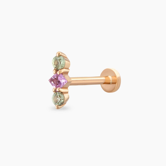 Abacus Multicolor Safir Taşlı Rose Altın Piercing - Nev Jewellery