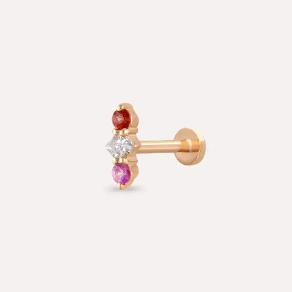 Abacus Multicolor Safir ve Pırlanta Taşlı Rose Altın Piercing - 1