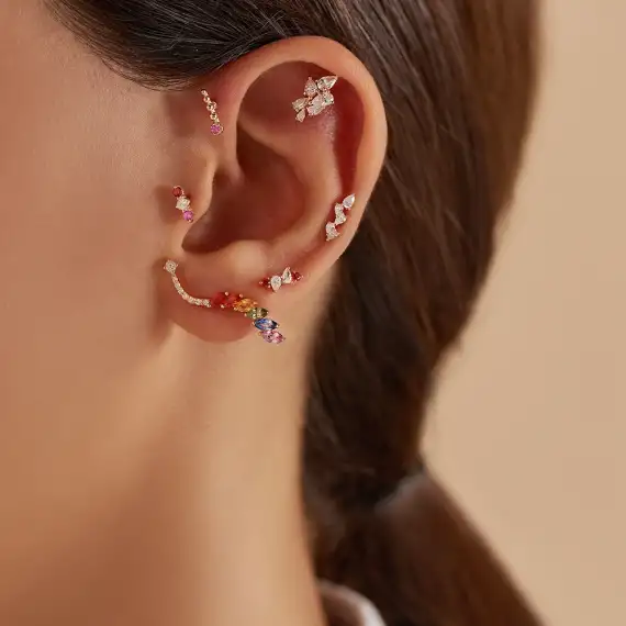 Abacus Multicolor Safir ve Pırlanta Taşlı Rose Altın Piercing - 2