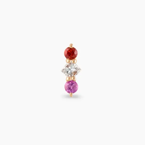 Abacus Multicolor Safir ve Pırlanta Taşlı Rose Altın Piercing - 3