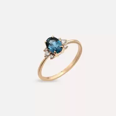 0,96 CT London Blue Topaz ve Pırlanta Taşlı Rose Altın Yüzük - Nev Jewellery (1)