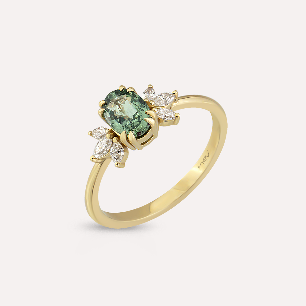 Ada 1.15 CT Green Sapphire and Diamond Yellow Gold Ring - Nev Jewellery (1)