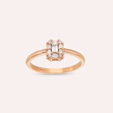 Aden 0.28 CT Baget Pırlanta Taşlı Rose Altın Yüzük - Nev Jewellery