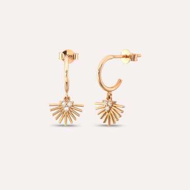 Adhafera Pırlanta Taşlı Yarım Halka Rose Altın Küpe - Nev Jewellery