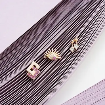 Adhafera Pırlanta ve Multicolor Safir Taşlı Rose Altın Piercing - Nev Jewellery (1)