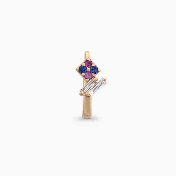 Afra Blue, Purple Safir ve Pırlanta Taşlı Halka Piercing - 4