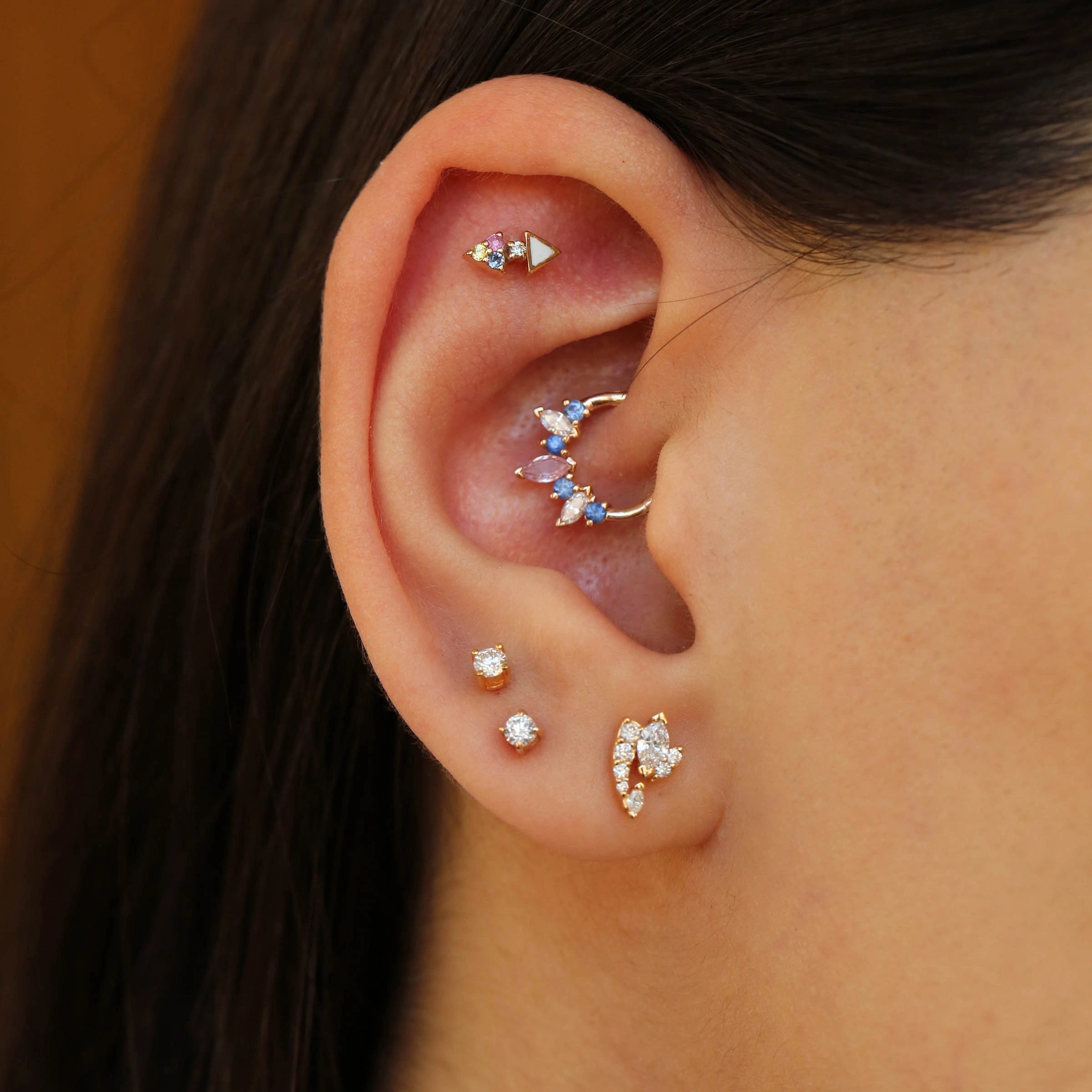 Afra Multicolor Sapphire Rose Gold Piercing - Nev Jewellery (1)