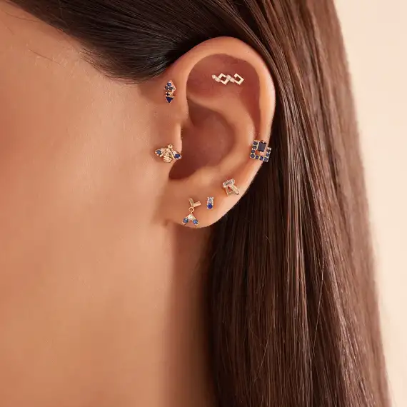 Afra Sapphire and Navy Blue Enamel Rose Gold Piercing - 2