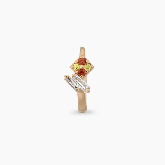 Afra Yellow, Orange Safir ve Pırlanta Taşlı Halka Piercing - 3