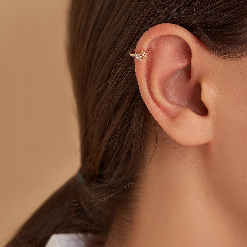 Afra Yellow, Orange Sapphire and Diamond Hoop Piercing - Nev Jewellery (1)