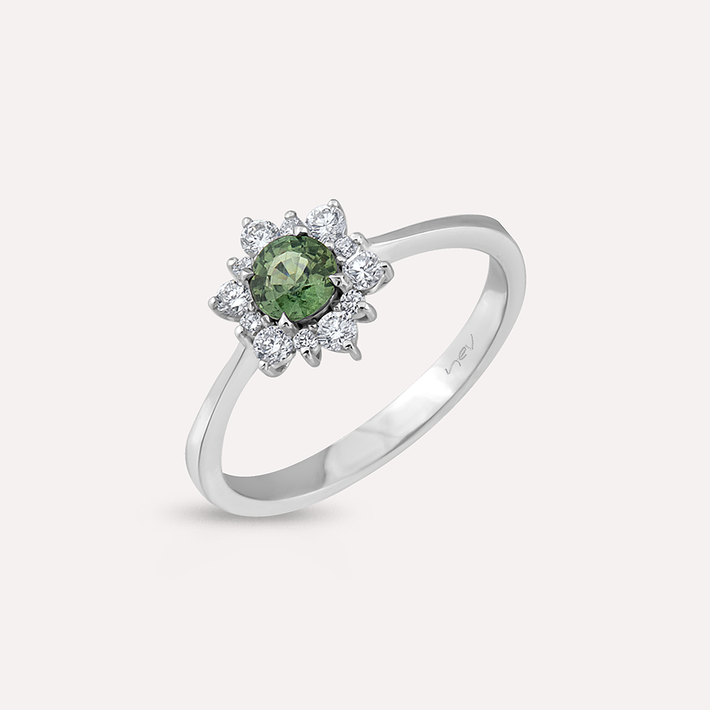 Aisha 0.63 CT Green Safir ve Pırlanta Taşlı Beyaz Altın Yüzük - Nev Jewellery