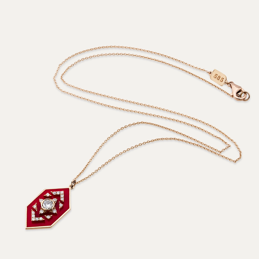 Aldebaran 0.41 CT Diamond and Red Enamel Pendant - 3