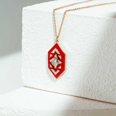 Aldebaran 0.41 CT Diamond and Red Enamel Pendant - Nev Jewellery (1)