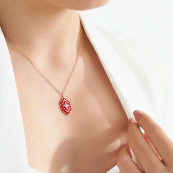 Aldebaran 0.41 CT Diamond and Red Enamel Pendant - 4