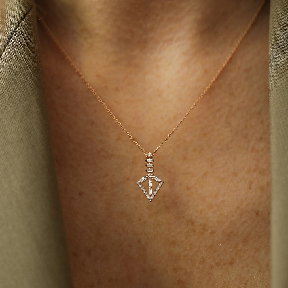 Alfa 0.38 CT Baguette Cut Diamond Rose Gold Pendant - 1