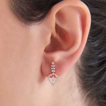 Alfa Baget Pırlanta Taşlı Rose Altın Küpe - Nev Jewellery