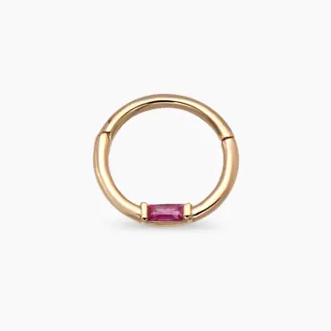 Alia Baget Kesim Yakut Taşlı Rose Altın Halka Piercing - Nev Jewellery (1)