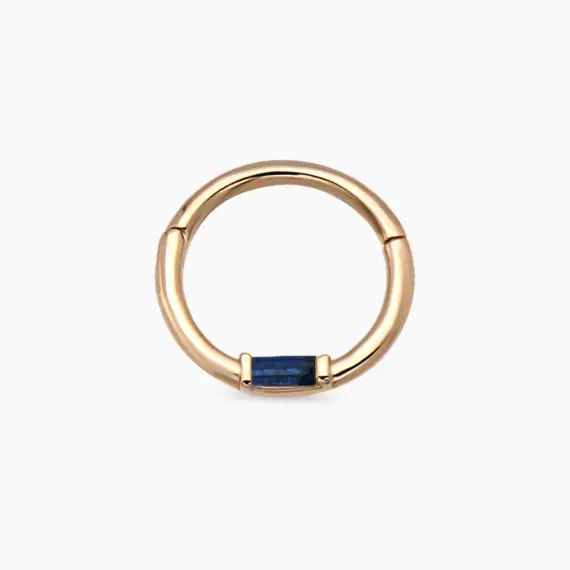 Alia Baguette Cut Blue Sapphire Rose Gold Hoop Piercing - 1