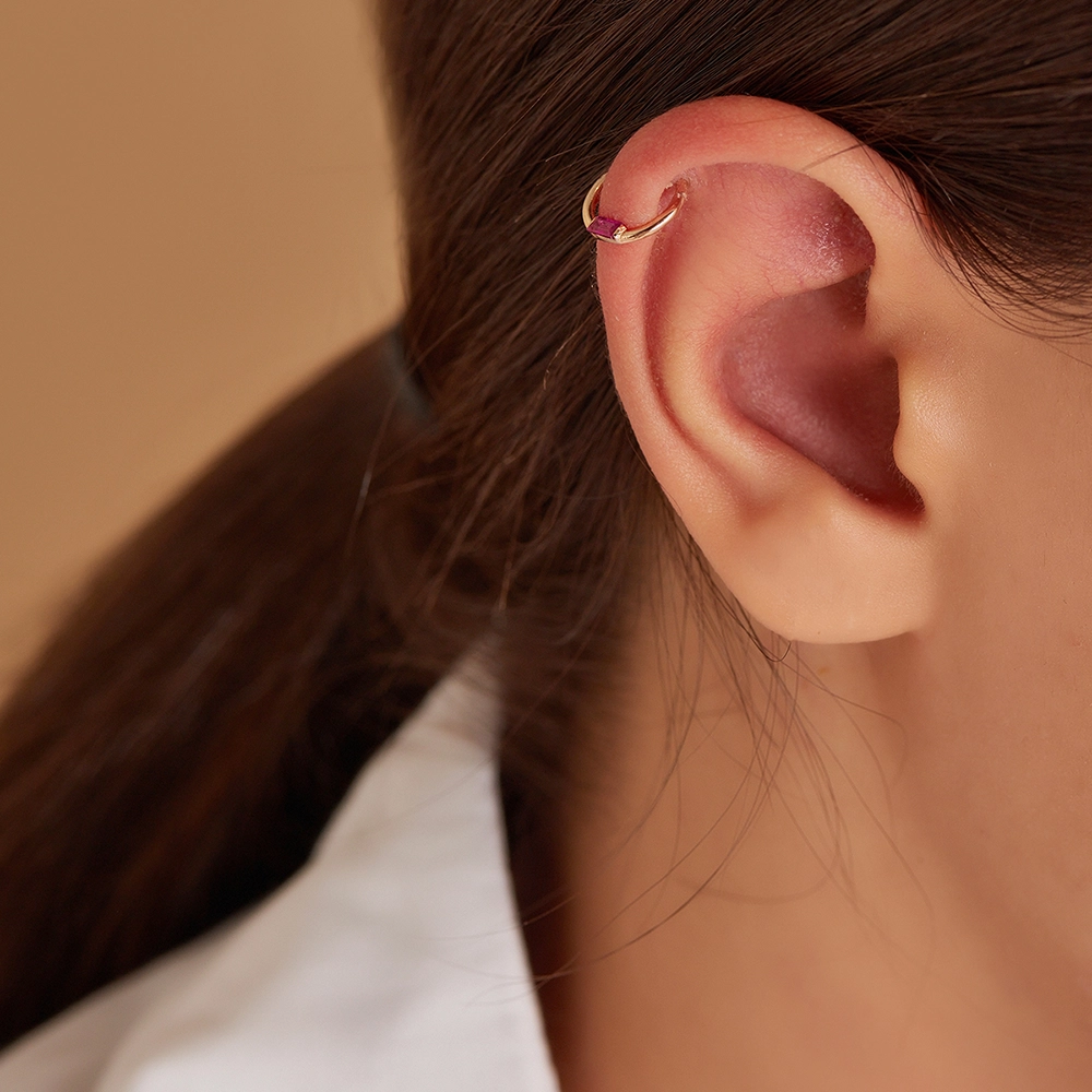 Alia Baguette Cut Diamond Ruby Rose Gold Piercing - Nev Jewellery (1)