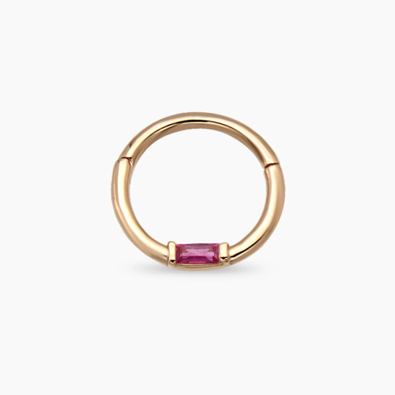 Alia Baguette Cut Diamond Ruby Rose Gold Piercing - Nev Jewellery