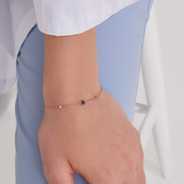 Alice 0.26 CT Damla Kesim Safir ve Pırlanta Taşlı Rose Altın Bileklik - Nev Jewellery