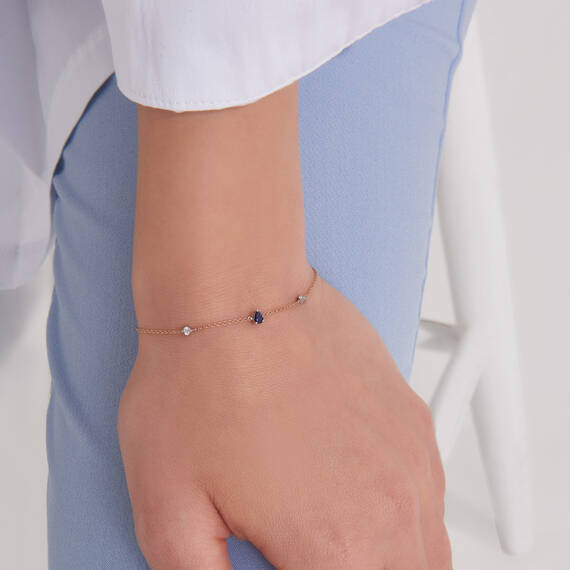 Alice 0.26 CT Damla Kesim Safir ve Pırlanta Taşlı Rose Altın Bileklik - 6