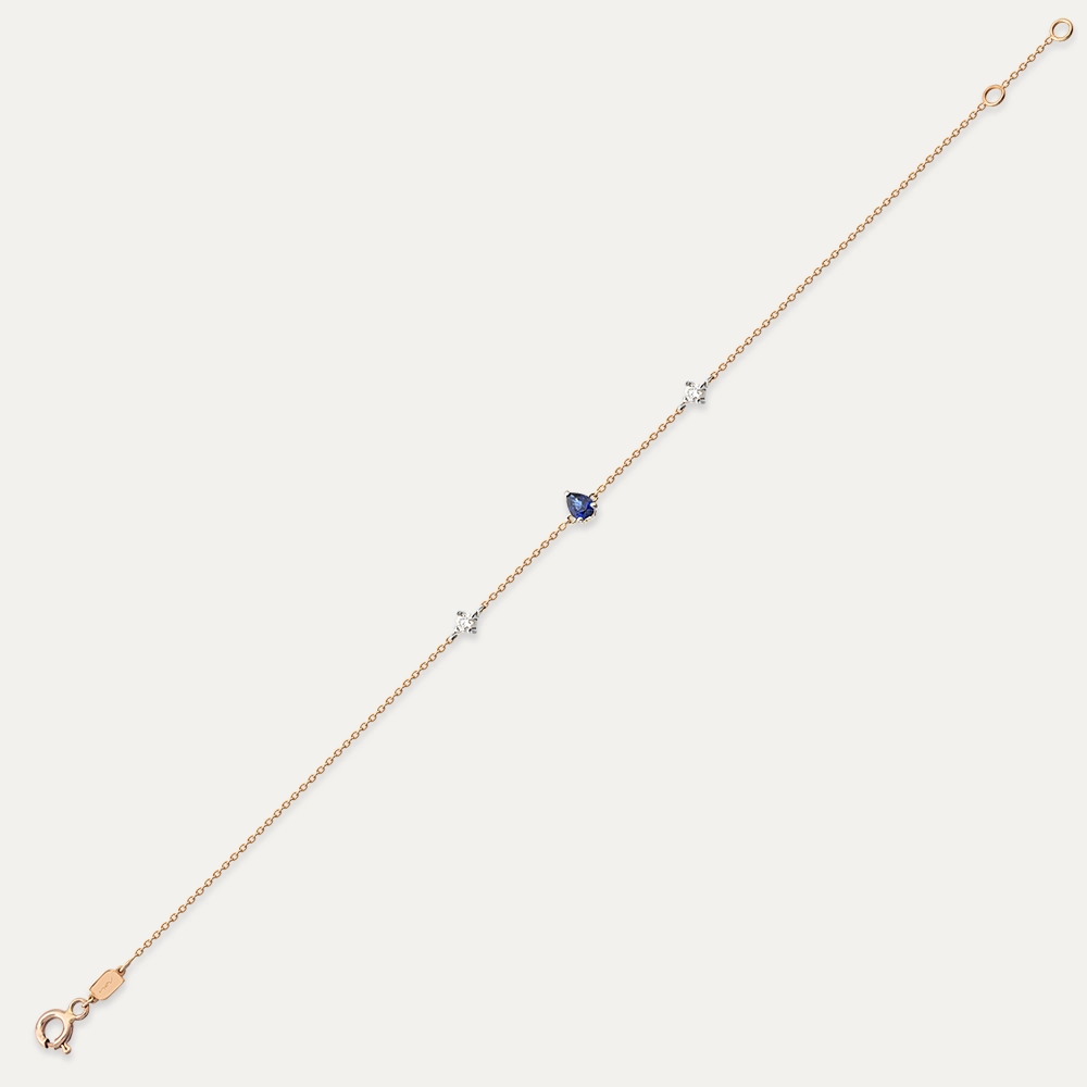Alice 0.26 CT Damla Kesim Safir ve Pırlanta Taşlı Rose Altın Bileklik - 5