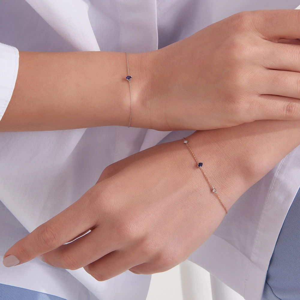 Alice 0.26 CT Damla Kesim Safir ve Pırlanta Taşlı Rose Altın Bileklik - 7