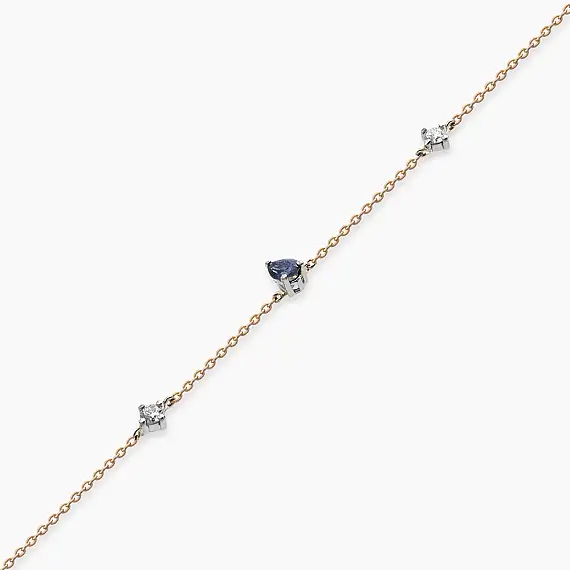 Alice 0.26 CT Damla Kesim Safir ve Pırlanta Taşlı Rose Altın Bileklik - 4