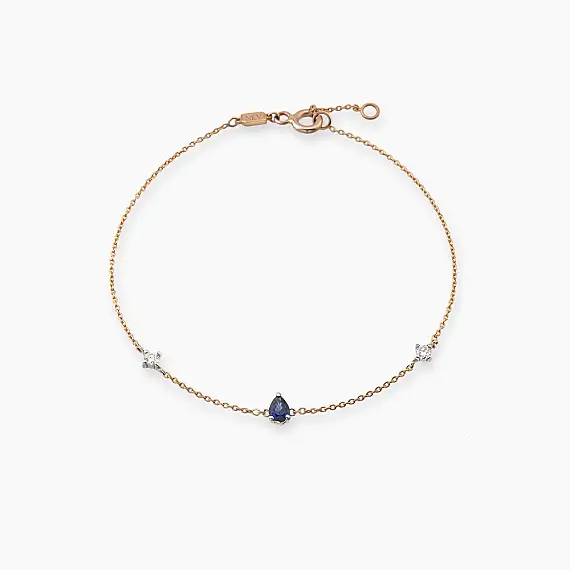 Alice 0.26 CT Damla Kesim Safir ve Pırlanta Taşlı Rose Altın Bileklik - 1