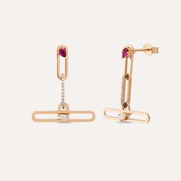 Alida 0.56 CT Pırlanta ve Yakut Taşlı Ataç Küpe - Nev Jewellery