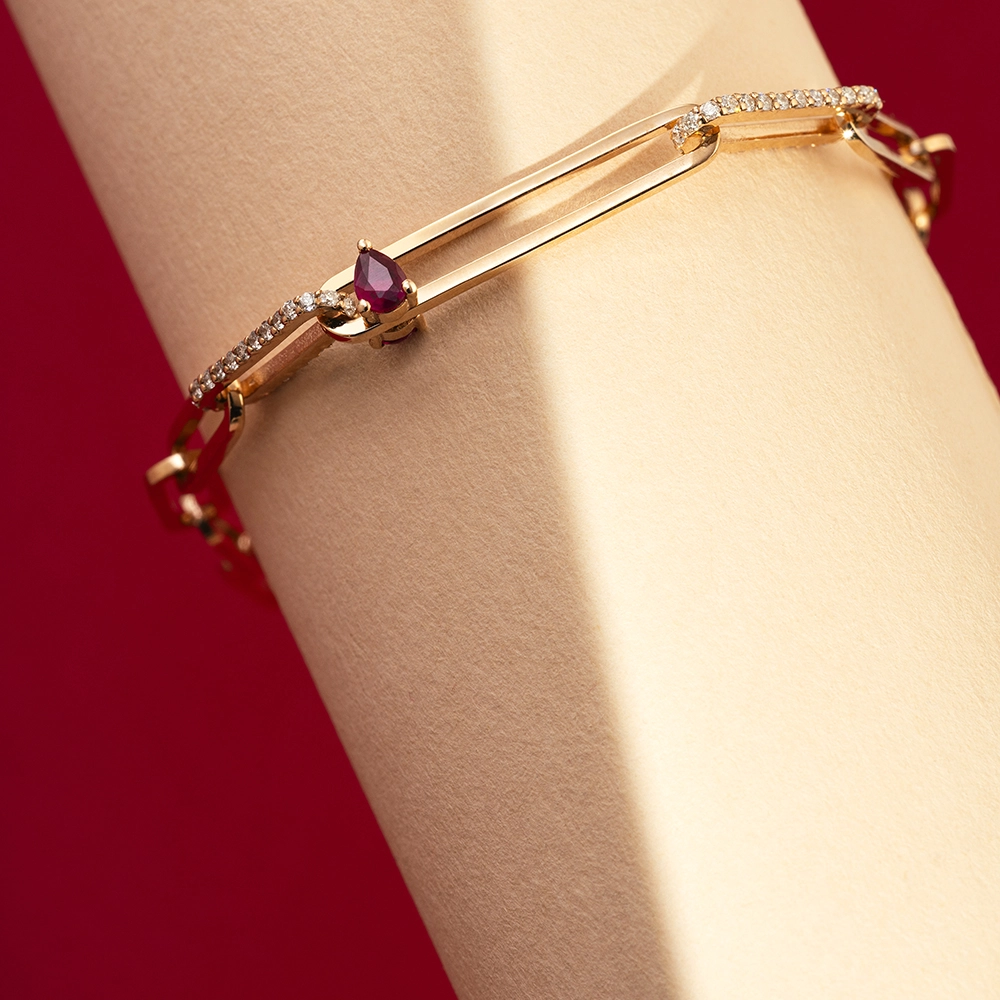 Alida 0.55 CT Pırlanta ve Yakut Taşlı Ataç Zincir Bileklik - 1