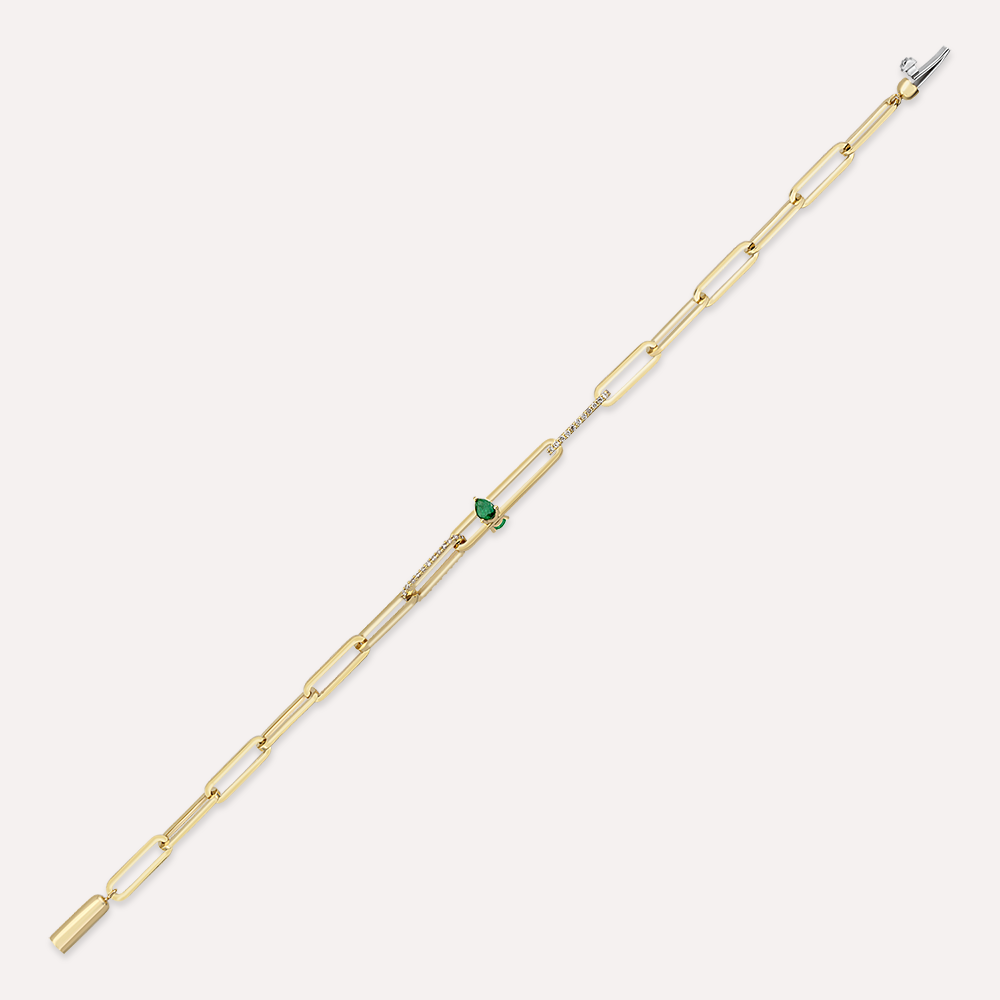 Alida 0.42 CT Zümrüt ve Pırlanta Taşlı Sarı Altın Bileklik - 4