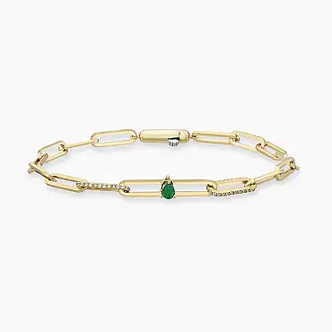 Alida 0.42 CT Zümrüt ve Pırlanta Taşlı Sarı Altın Bileklik - Nev Jewellery (1)