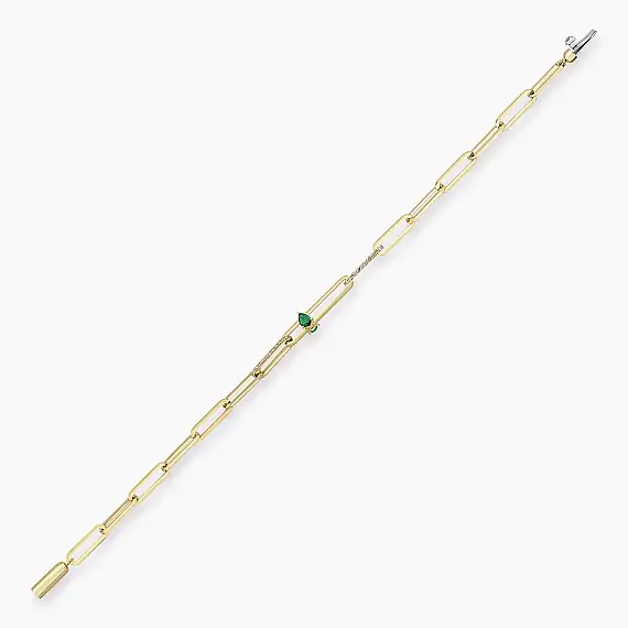 Alida 0.42 CT Zümrüt ve Pırlanta Taşlı Sarı Altın Bileklik - 3