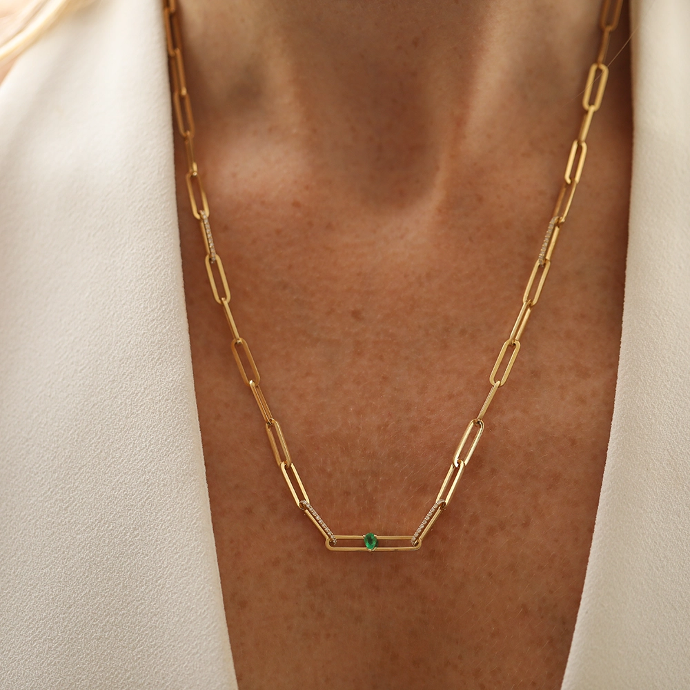 Alida 0.69 CT Emerald and Diamond Yellow Gold Necklace - Nev Jewellery (1)