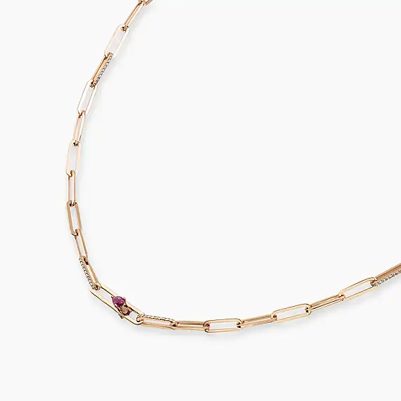 Alida 0.78 CT Yakut ve Pırlanta Taşlı Rose Altın Kolye - 2