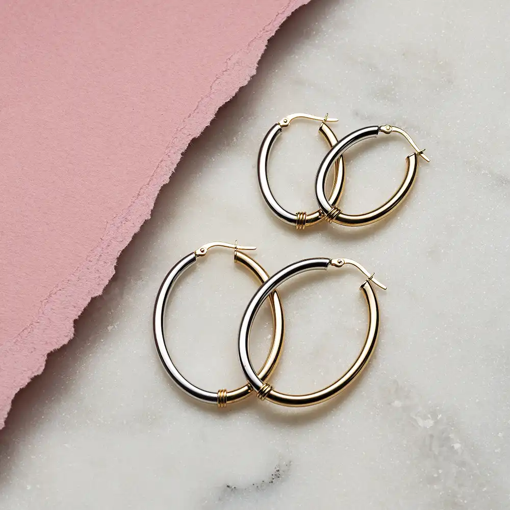 Align Medium Sarı ve Beyaz Altın Halka Küpe - Nev Jewellery (1)