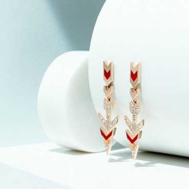 Alioth Pırlanta Taşlı ve Kırmızı Mineli Küpe - Nev Jewellery